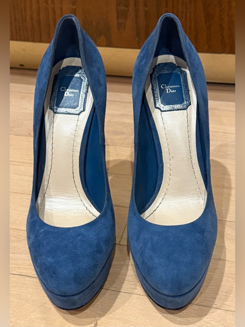 Christian Dior Blue Suede Platform Pumps EU 39.5 Round Toe Stiletto 5” Heels